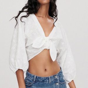 Zara Knotted Embroidered Crop Top